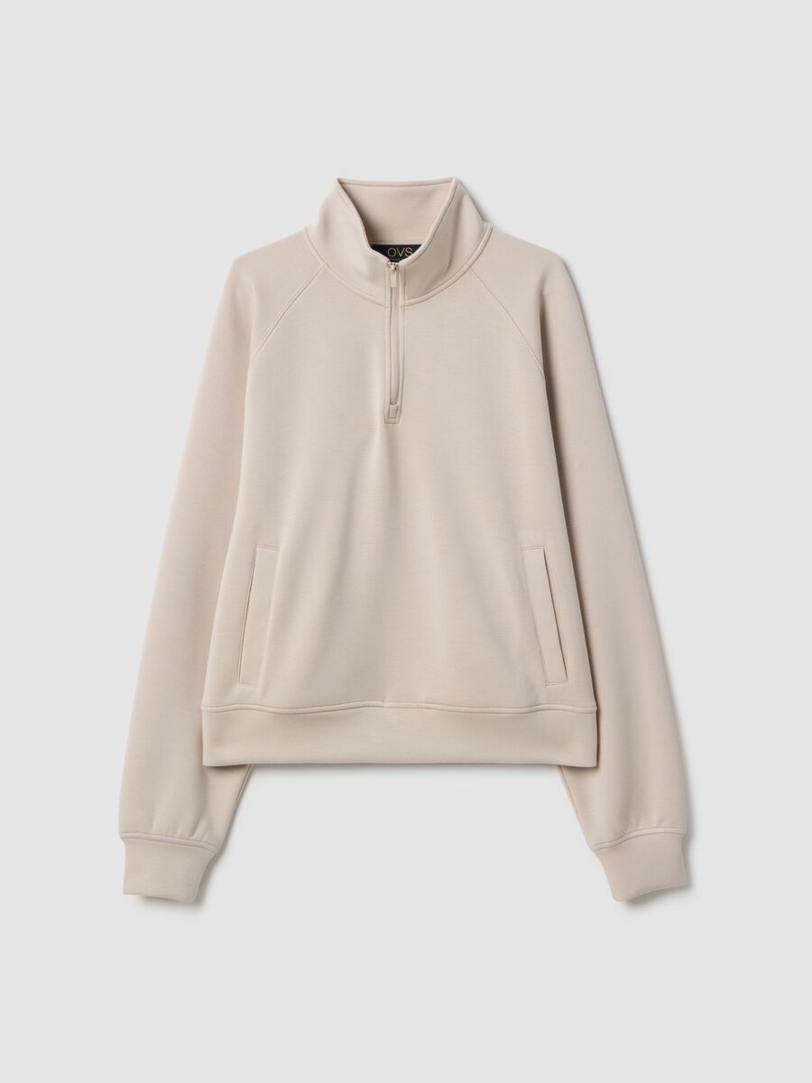 Sweatshirt regular fit em mistura de modal beige com meia ziper_4