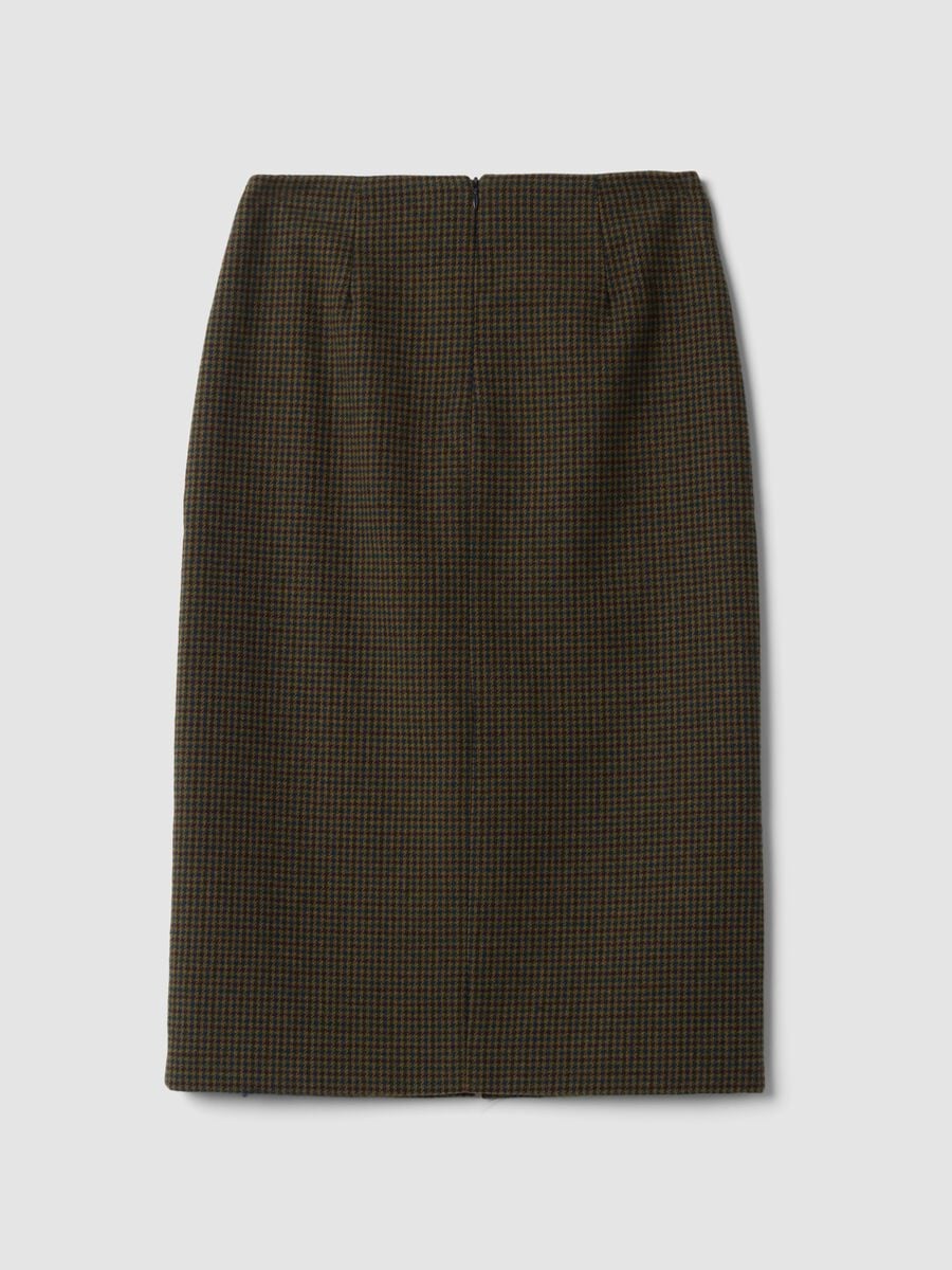 Brown and petrol blue wool-blend houndstooth skirt_1