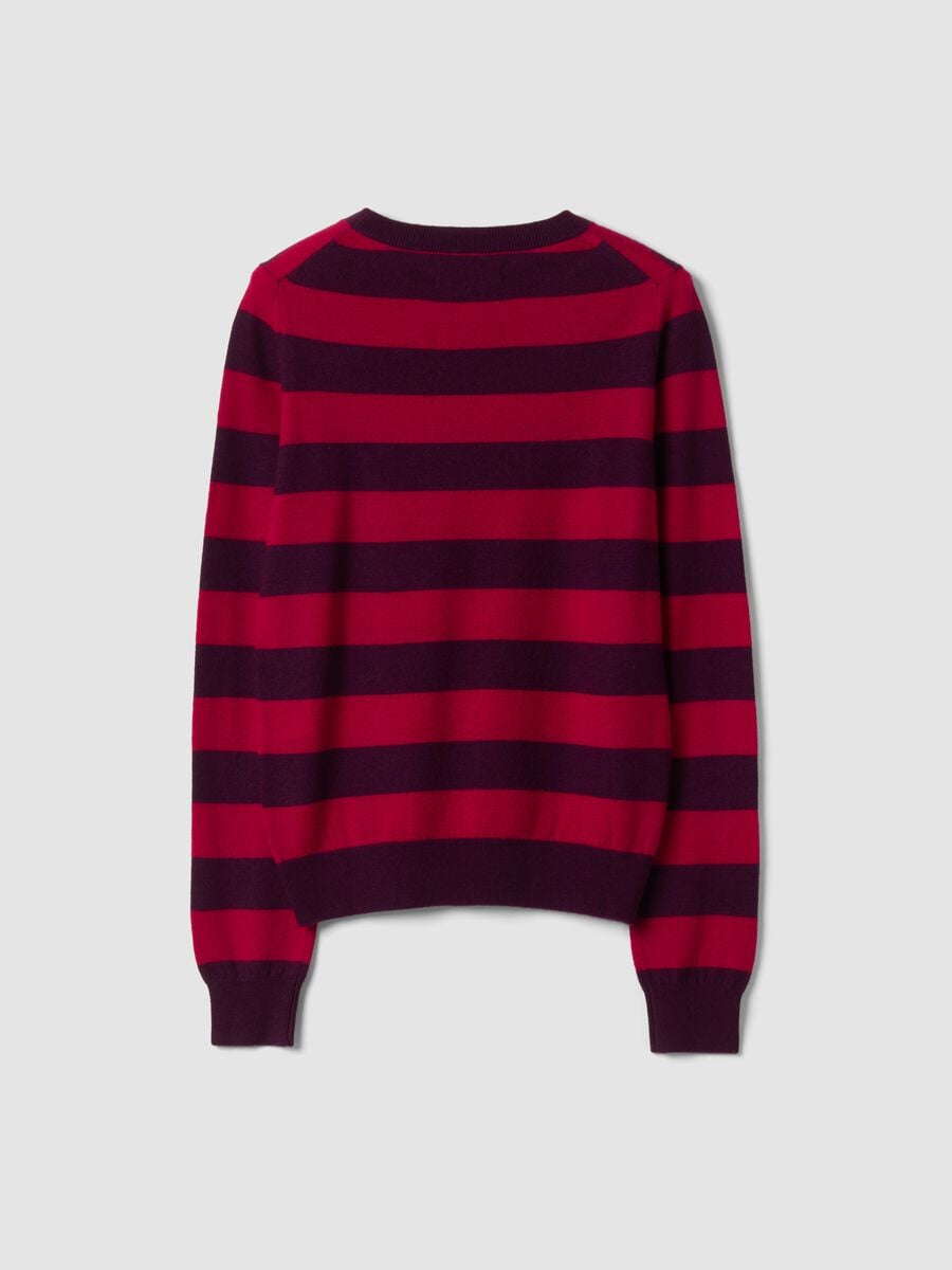 Maglia rossa in pura lana a righe con girocollo_2