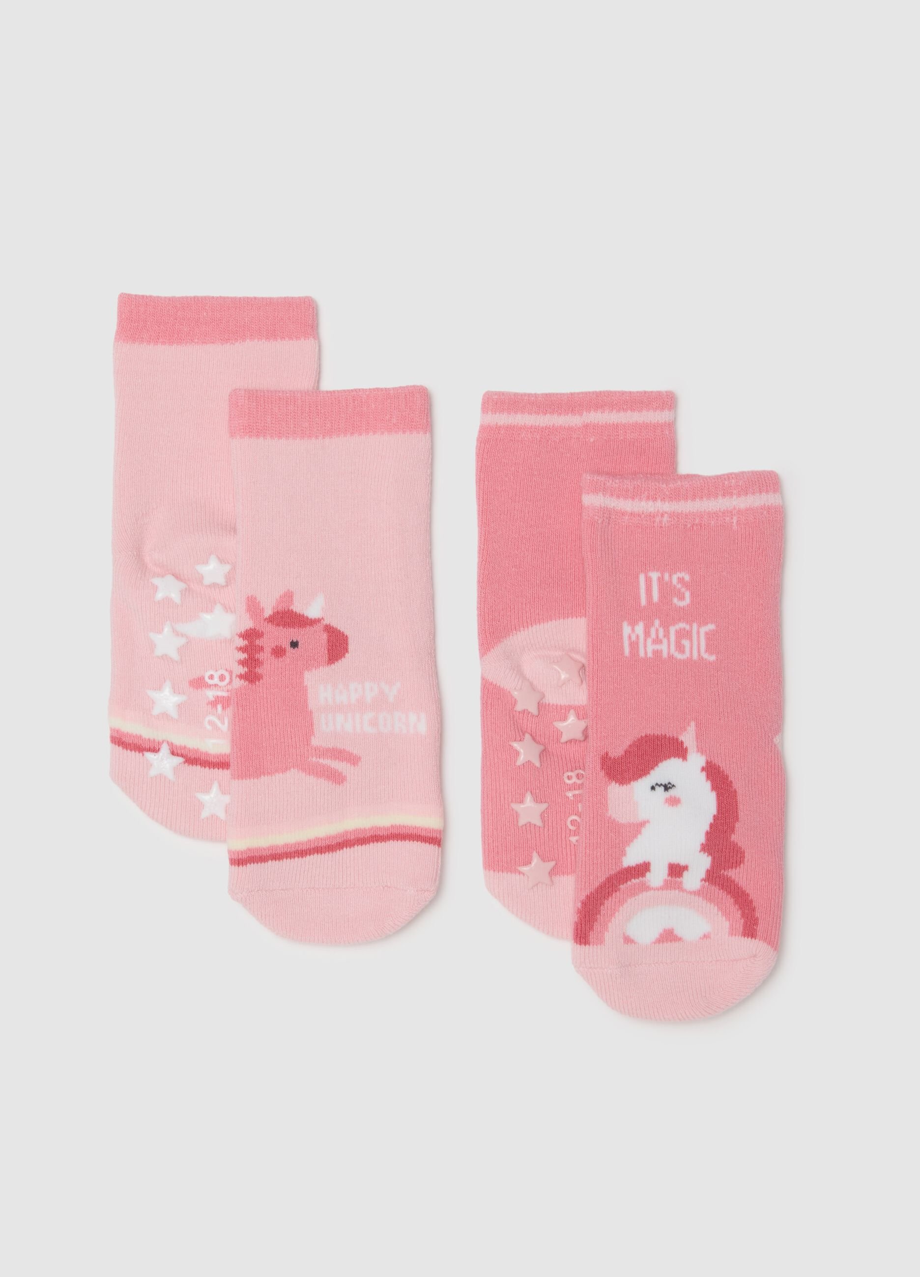 Twin pack of pink baby socks in cotton blend with designs