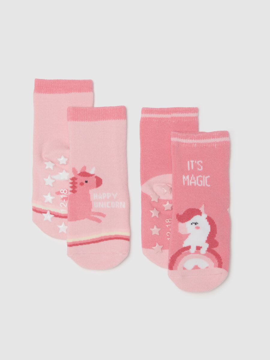Twin pack of pink baby socks in cotton blend with designs_0