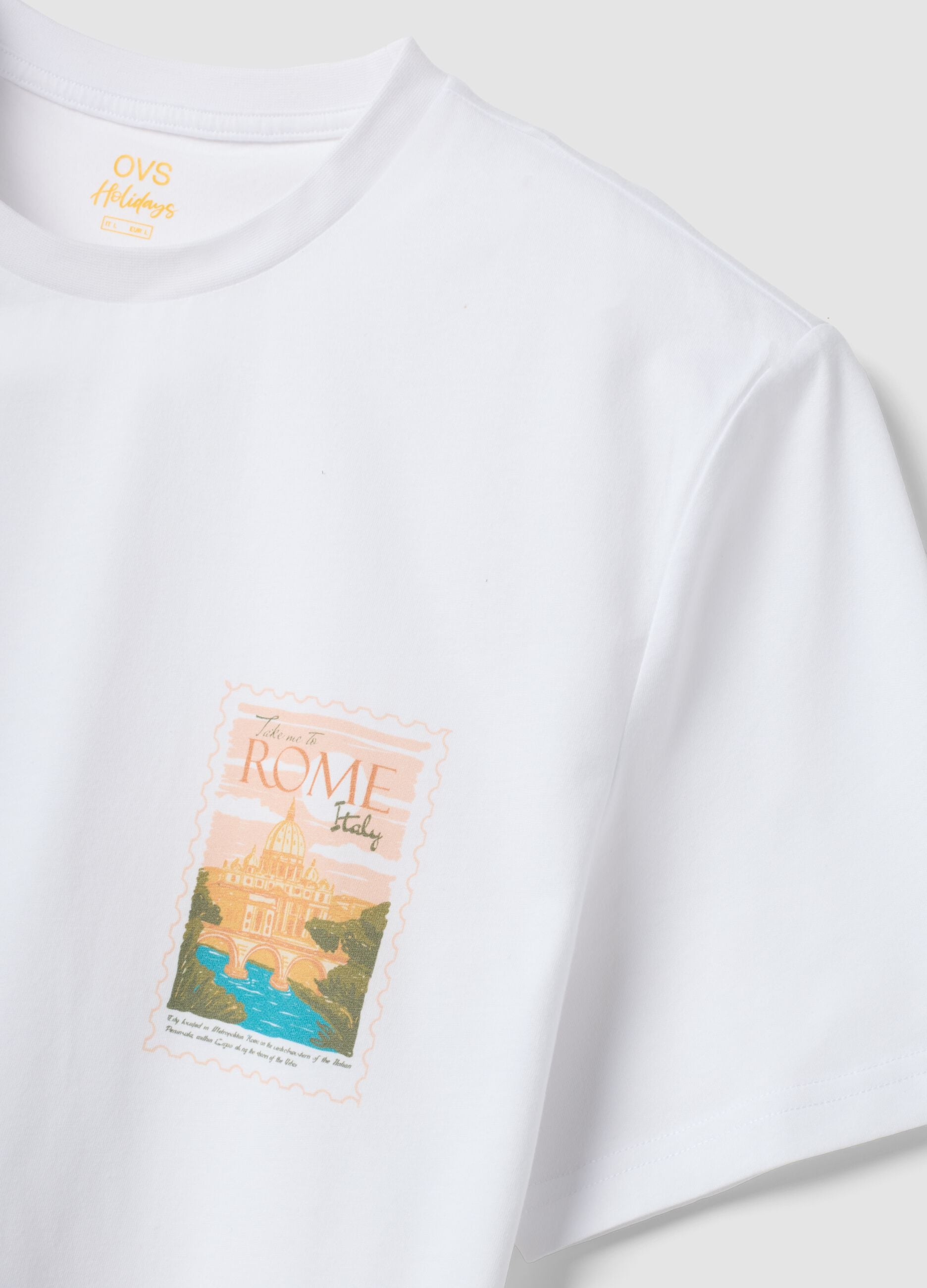 Wei&szlig;es T-Shirt aus reiner Baumwolle mit aufgesetztem Print, Regular Fit