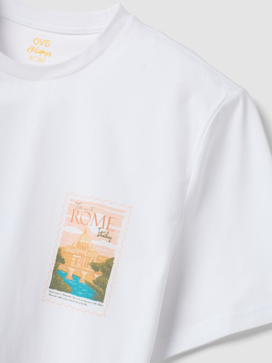 Wei&szlig;es T-Shirt aus reiner Baumwolle mit aufgesetztem Print, Regular Fit_5
