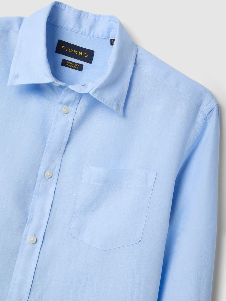 Light blue regular fit long-sleeve pure linen shirt_5