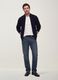 Cardigan azul-marinho em malha canelada com gola e fecho de correr, corte regular_1