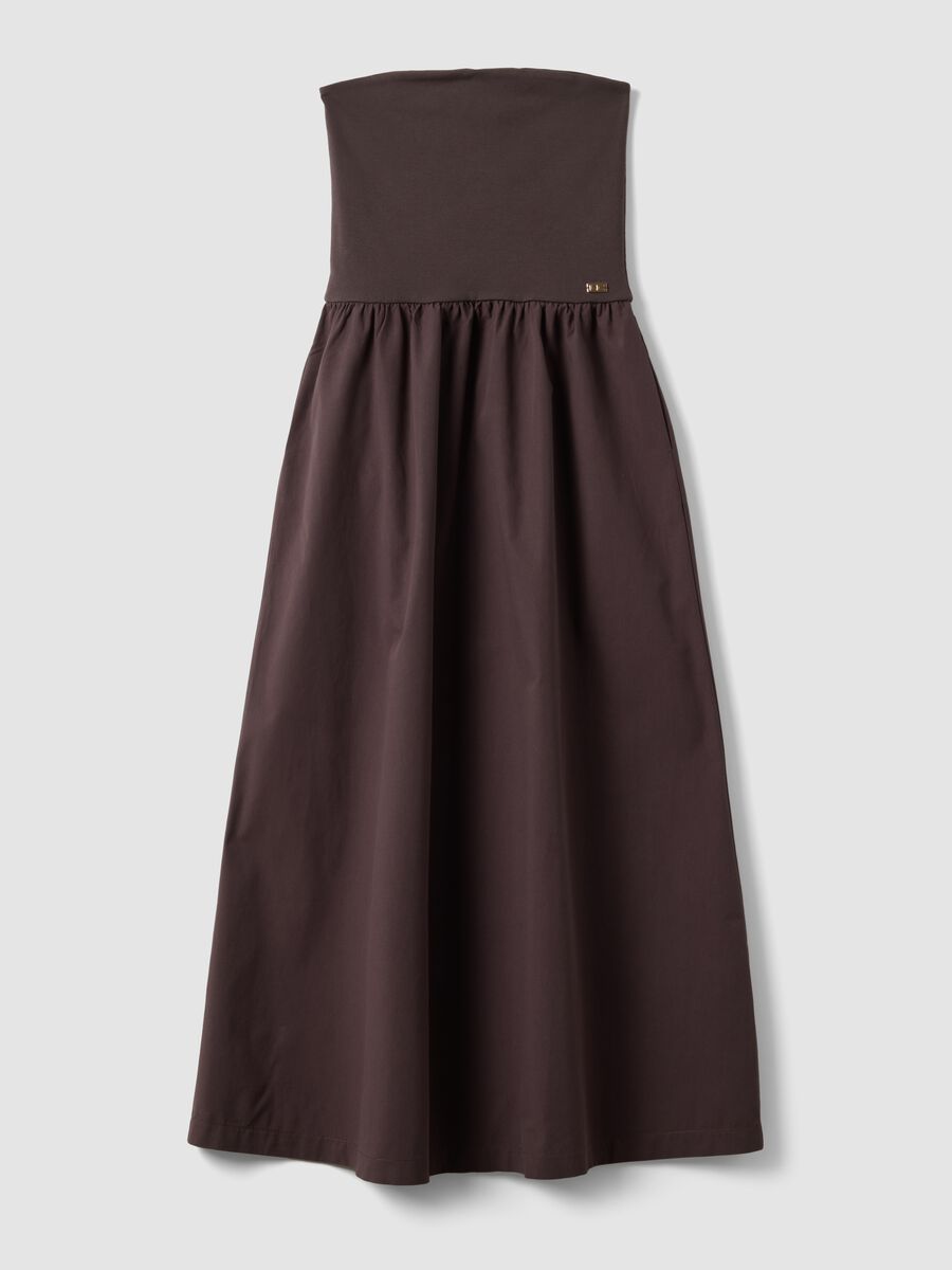 Brown maxi dress in stretch cotton, regular fit, strapless_4