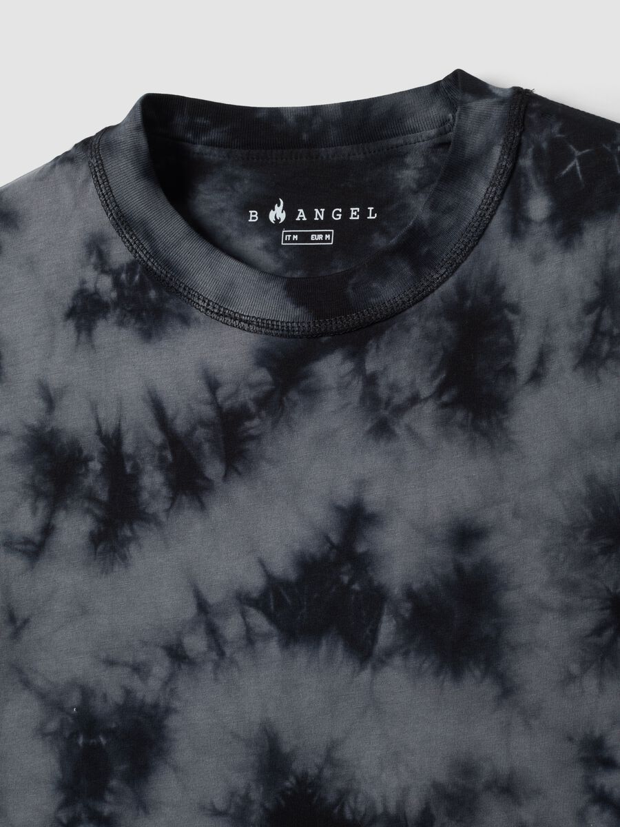 Blue pure cotton T-shirt with tie-dye print_1