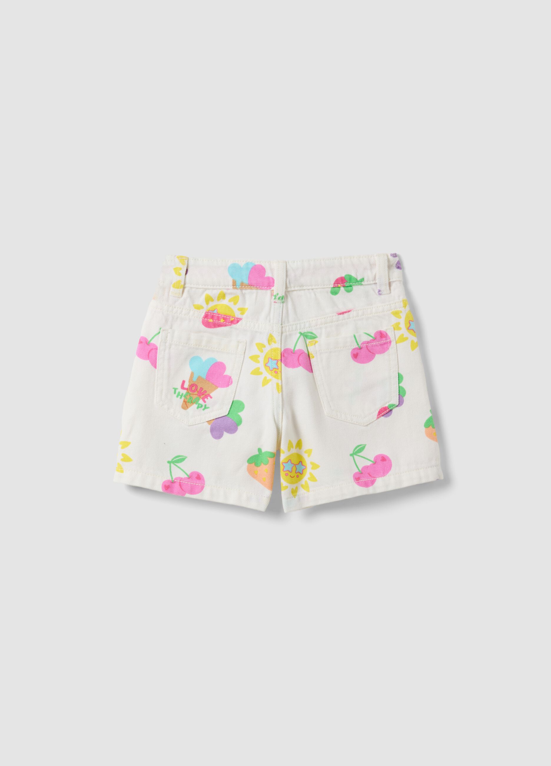 White pure cotton shorts with all-over print