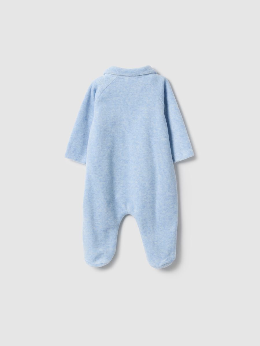 Baby's blue cotton blend romper with snap closure and embroidery_1