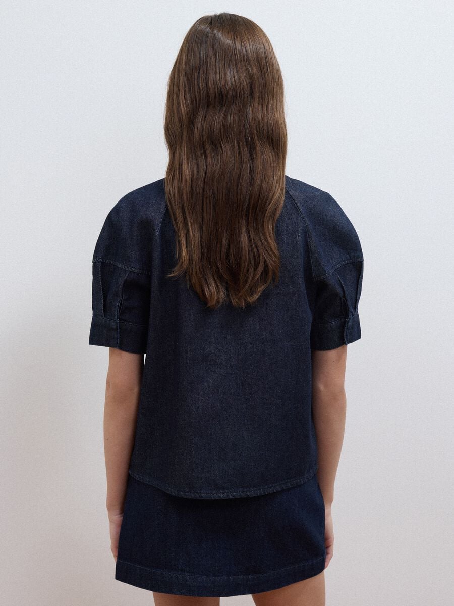 Regular-fit short-sleeved pure cotton denim shirt with tie detail_3