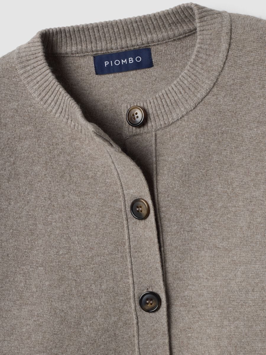 Grey stretch wool crew-neck cardigan, regular fit_1