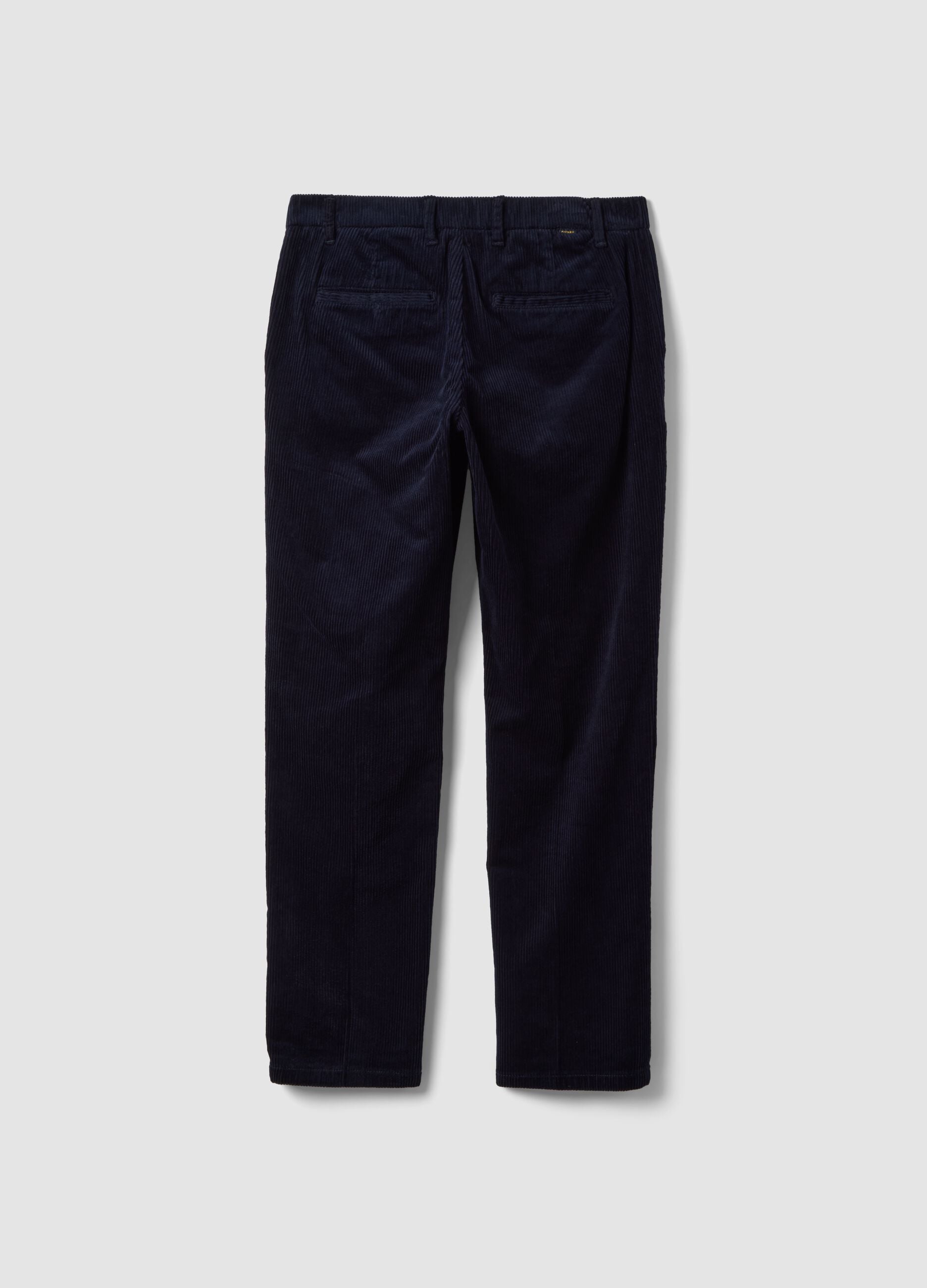 Cal&ccedil;as chino azul-marinho regular fit em bombazina de algod&atilde;o el&aacute;stico