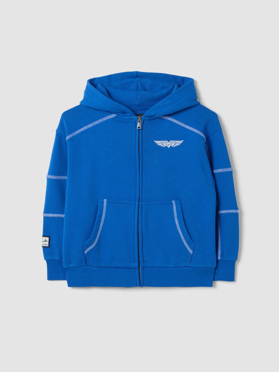 Blue pure cotton oversized hoodie with chest embroidery_3