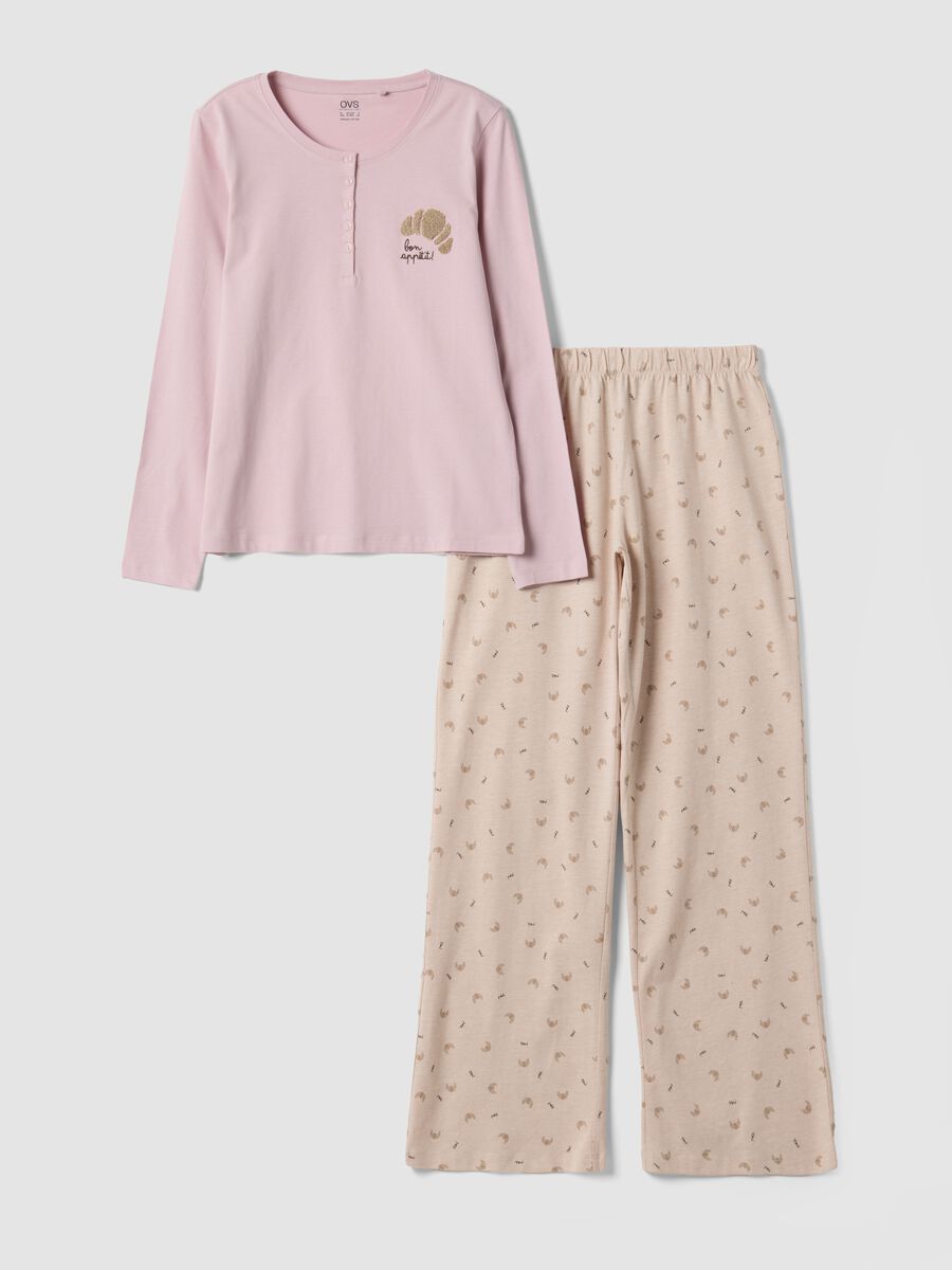 Pijama rosa em algod&atilde;o org&acirc;nico puro com decote Henley_0