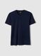 Blue pure cotton regular fit V-neck t-shirt_0