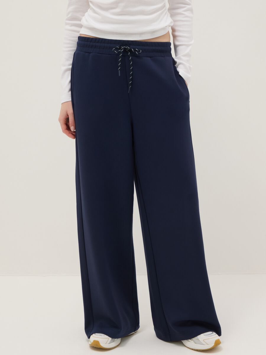 Blue wide leg trousers in stretch modal blend_1
