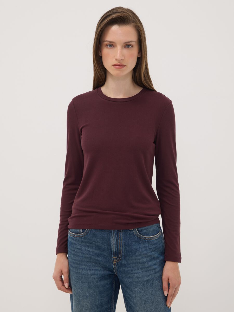 T-shirt viola girocollo in viscosa e lana elasticizzata regular fit_0