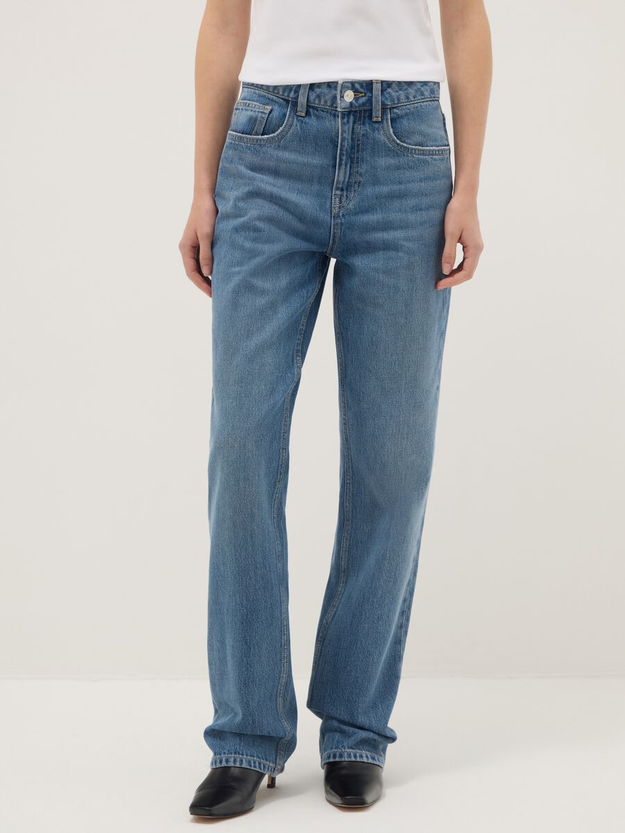 Blue cotton straight fit jeans_2