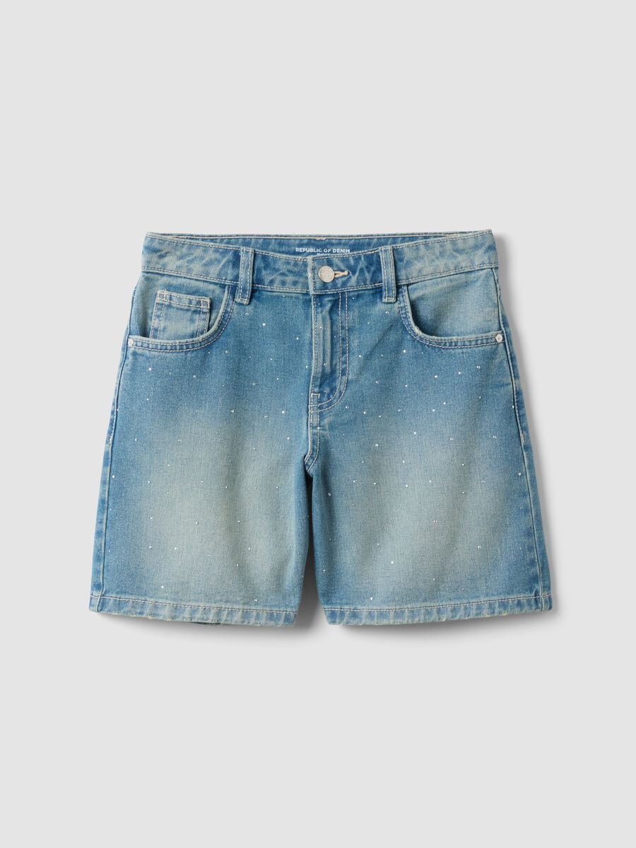 Blaue Denim-Shorts aus reiner Baumwolle f&uuml;r M&auml;dchen, Regular Fit mit Punkten_0