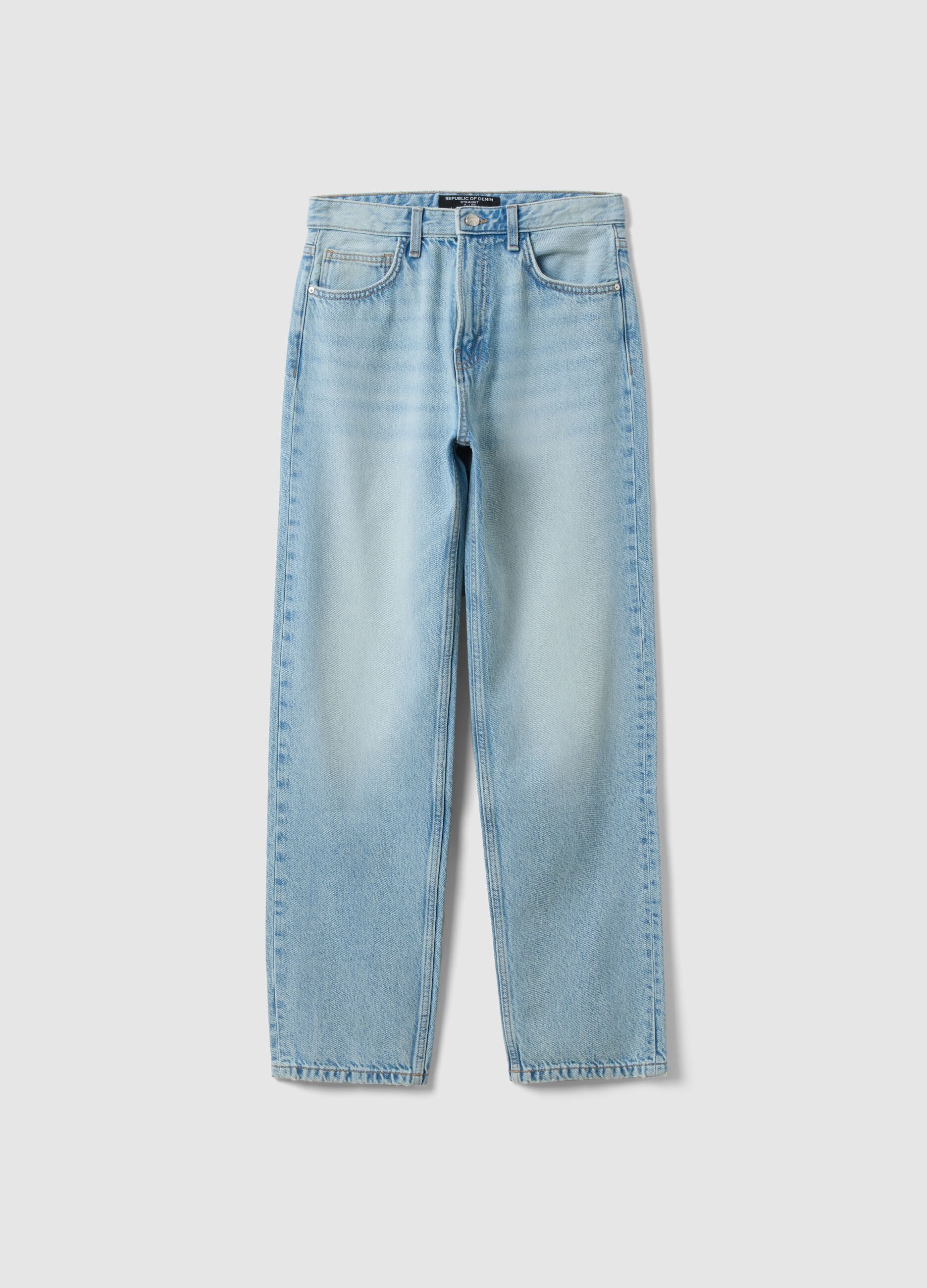 Blue straight regular fit denim jeans in pure cotton