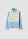 Camicia azzurra in puro cotone con gilet a maglia per ragazza_0