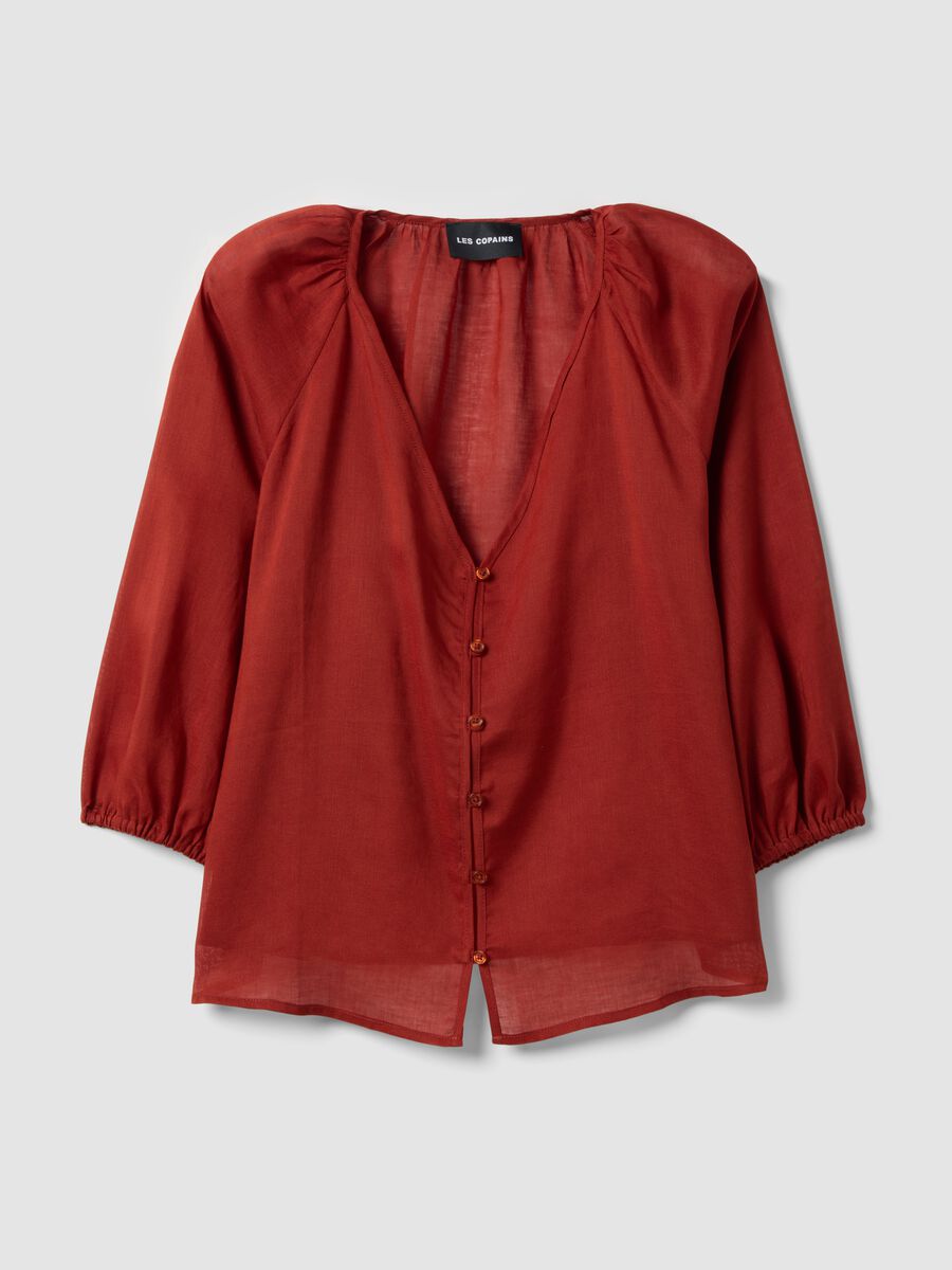 Camisa vermelha em mistura de rami e lyocell com decote em V, corte regular_4