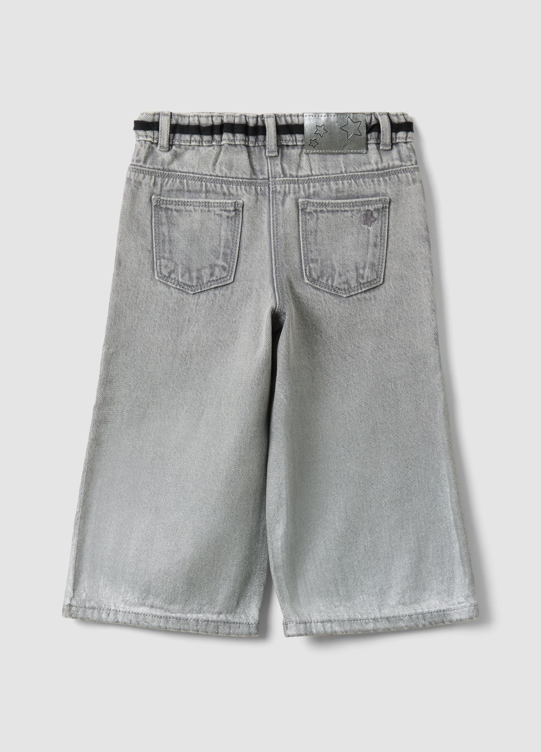 Grey super wide-leg cotton and viscose blend jeans for baby girl