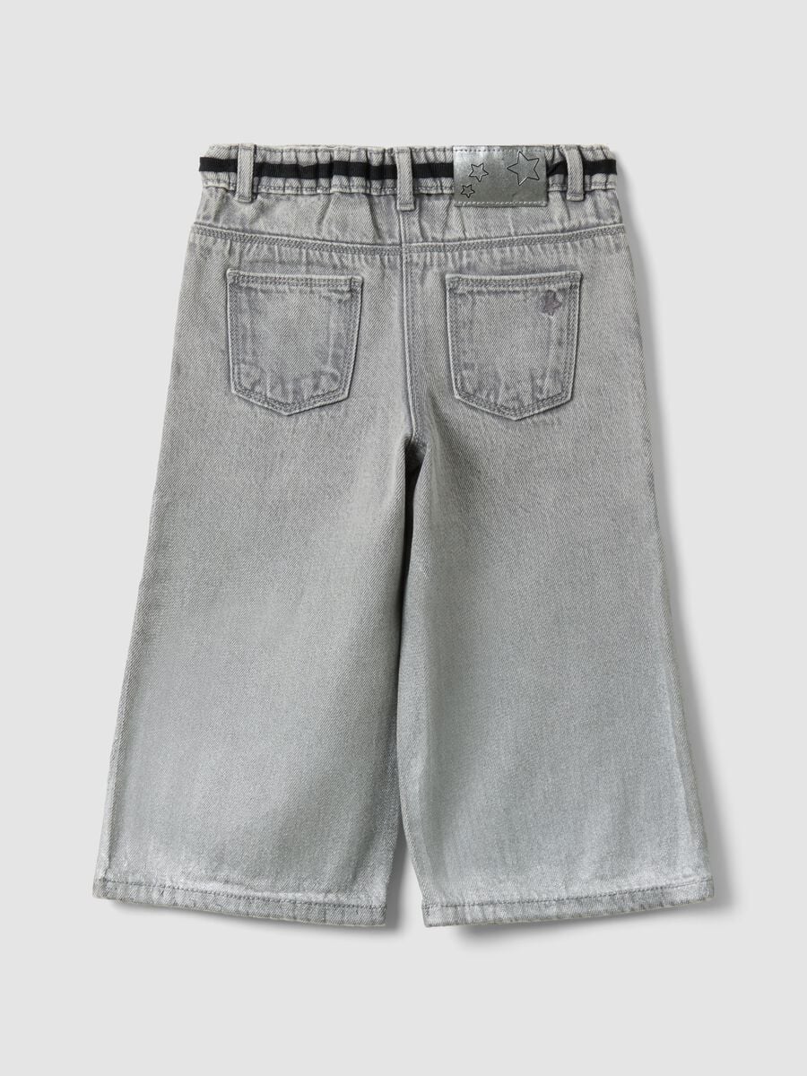 Grey super wide-leg cotton and viscose blend jeans for baby girl_1