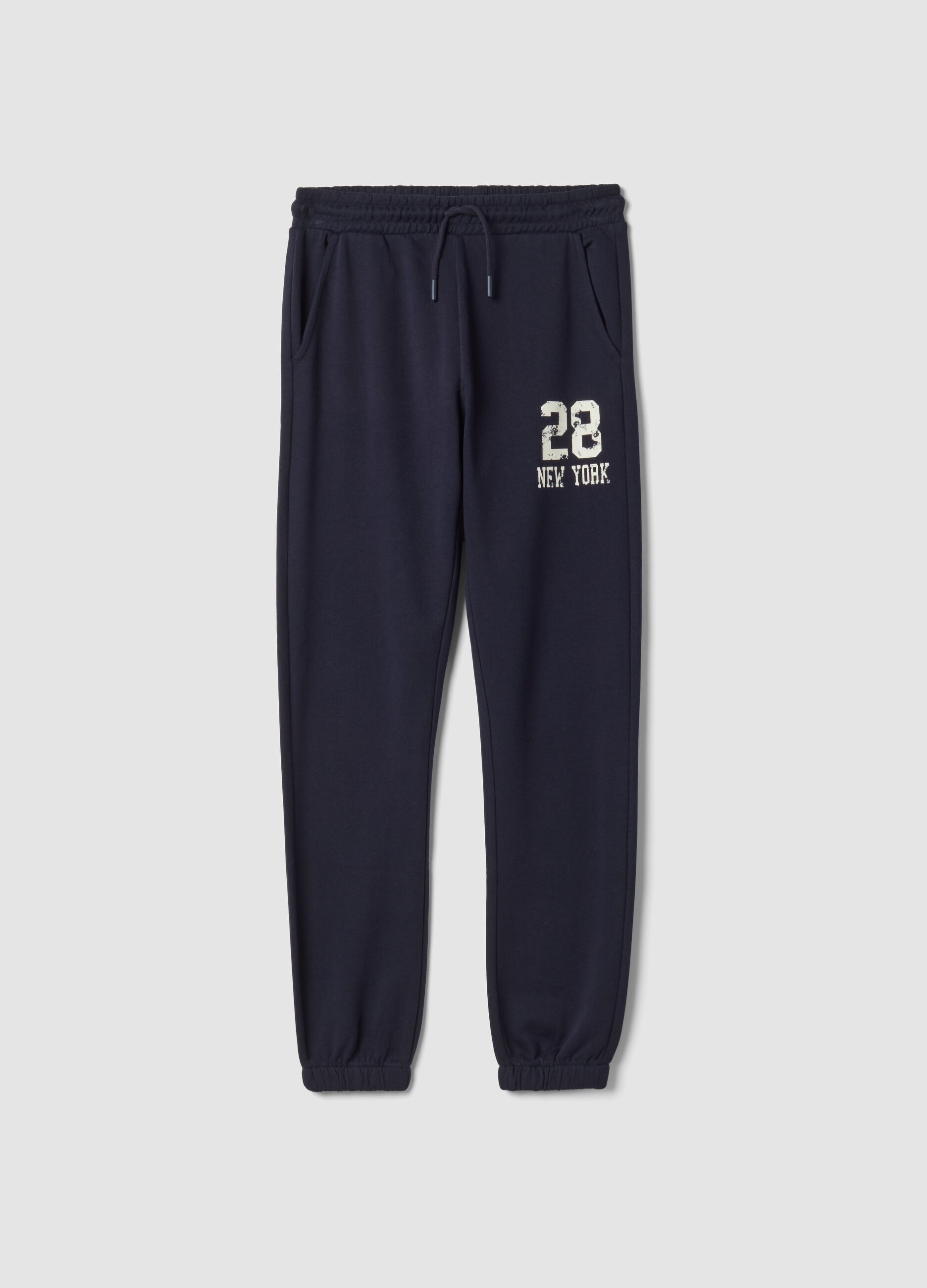 Jogger blu in puro cotone stile college regular fit