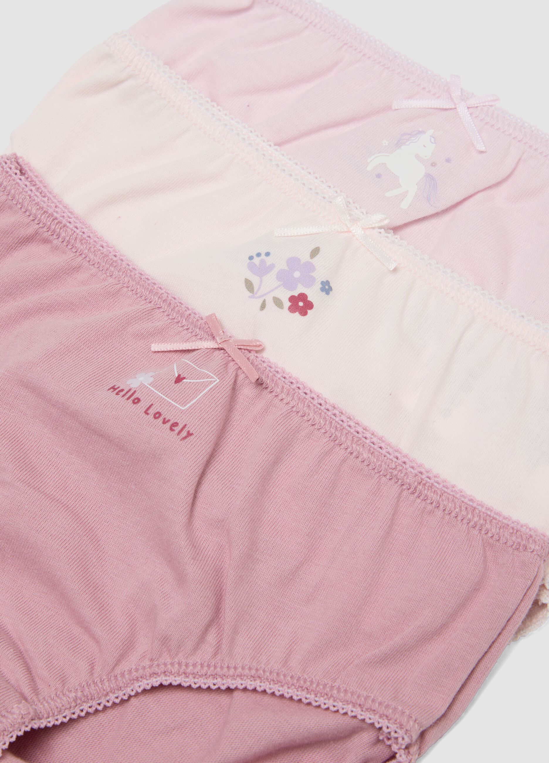 Multipack de cinco cuequinhas rosa em jersey de algod&atilde;o org&acirc;nico para beb&eacute; e menina