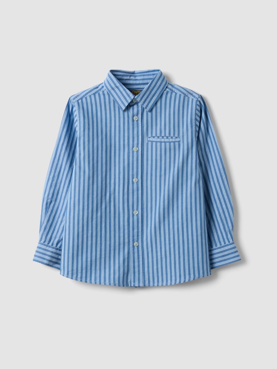 Blue striped pure cotton regular-fit shirt for boys_0