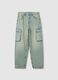 Acid wash cargo joggers with fading_4