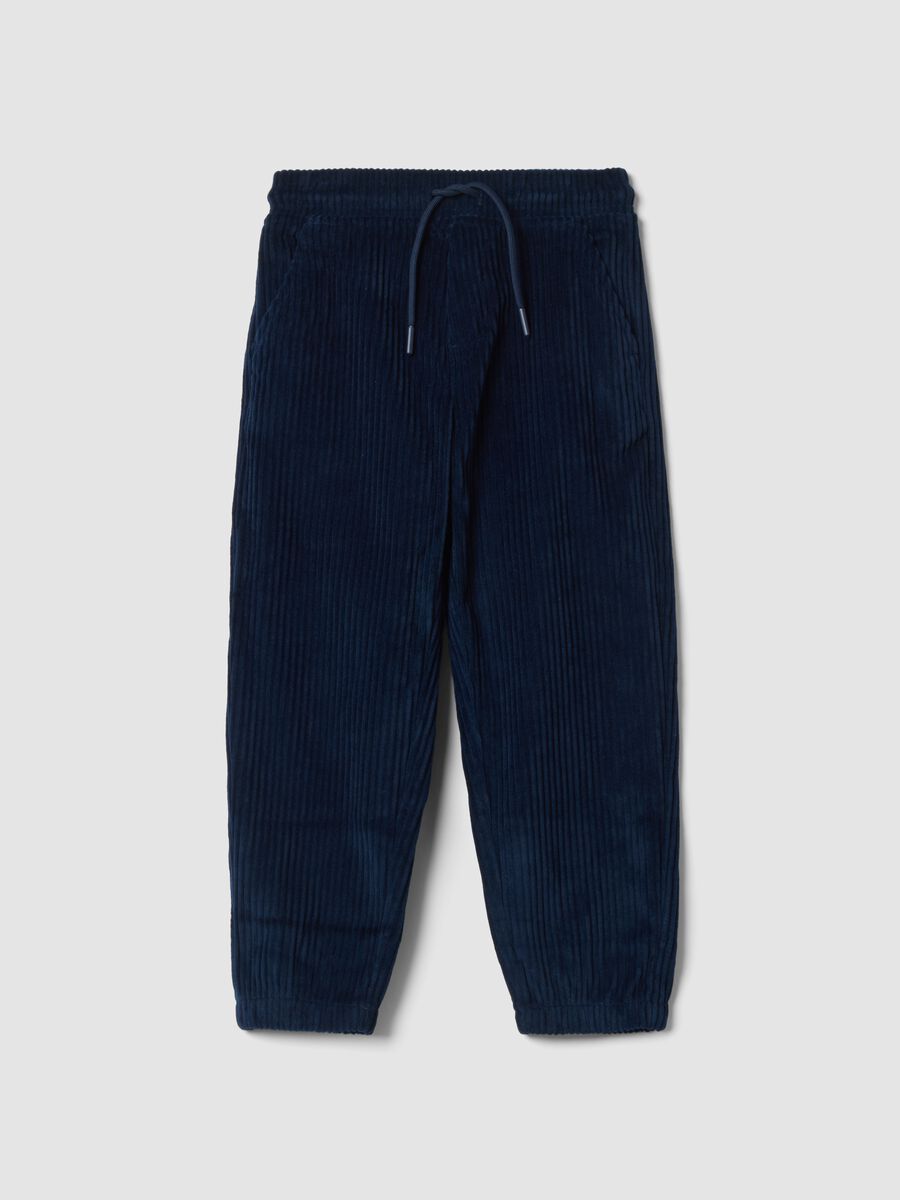 Pantaloni blu navy comfort fit con vita elasticizzata_0