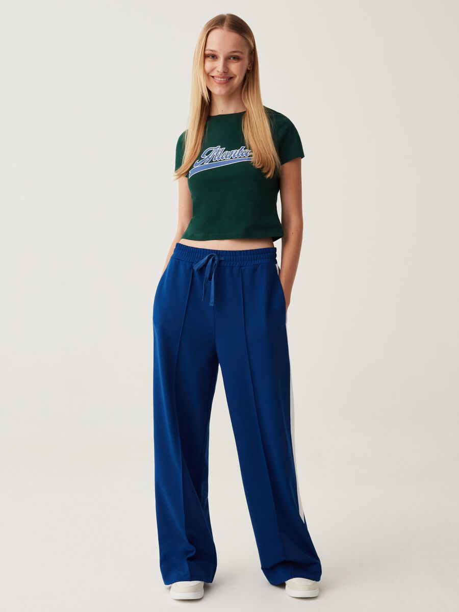 Wide-leg joggers with contrasting bands_0