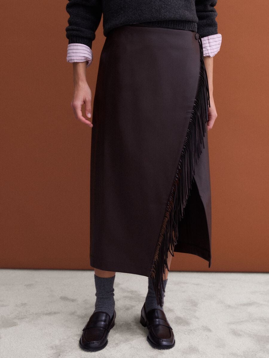 Brown midi skirt with fringe_2