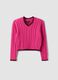 Maglia rosa in puro cotone a trecce con scollo a V per bambina_0