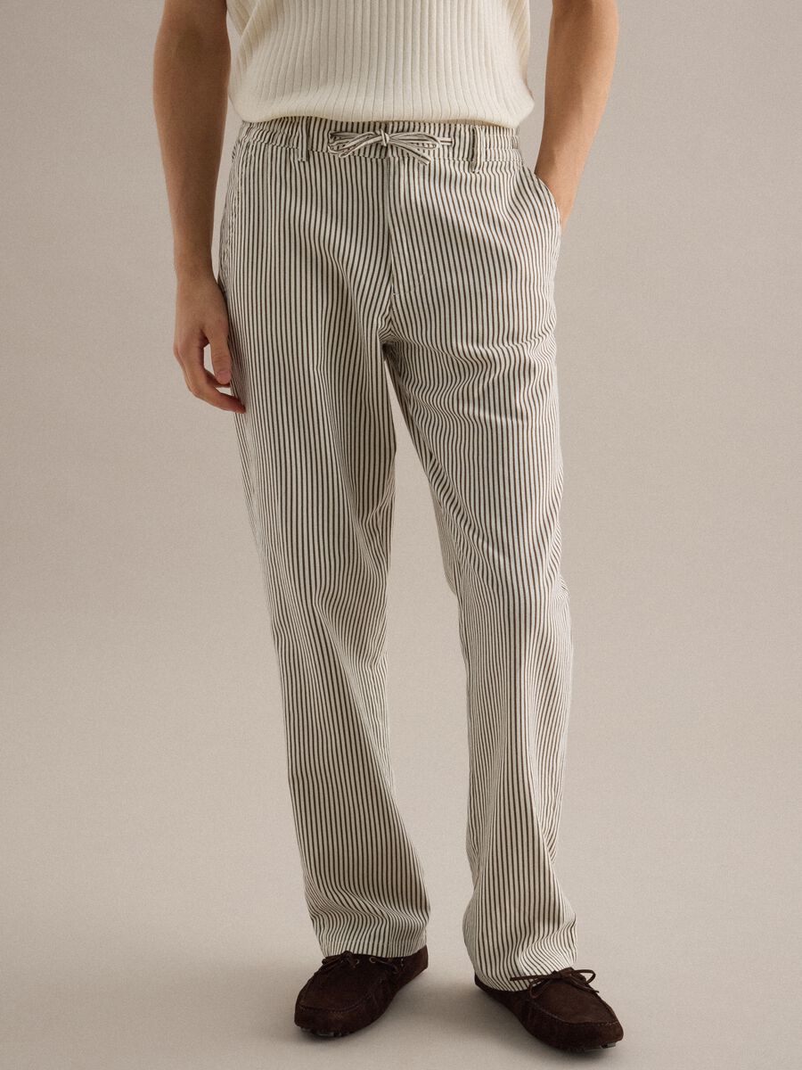 Multicolor striped linen-cotton blend chino trousers, straight fit_1