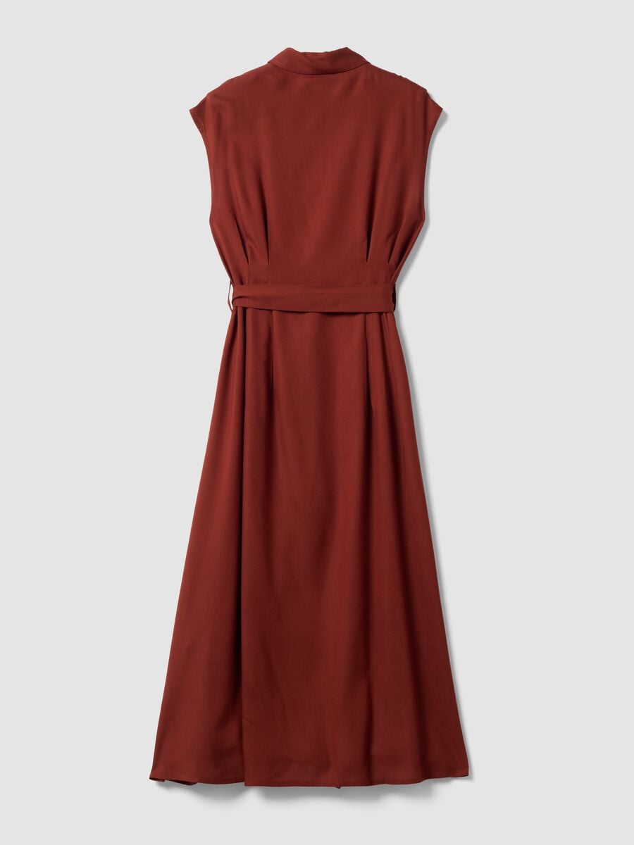 Red midi dress in pure viscose with tie belt, regular fit_5