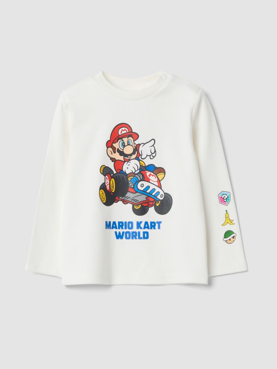 White pure cotton Mario Kart crew-neck T-shirt, regular fit_0