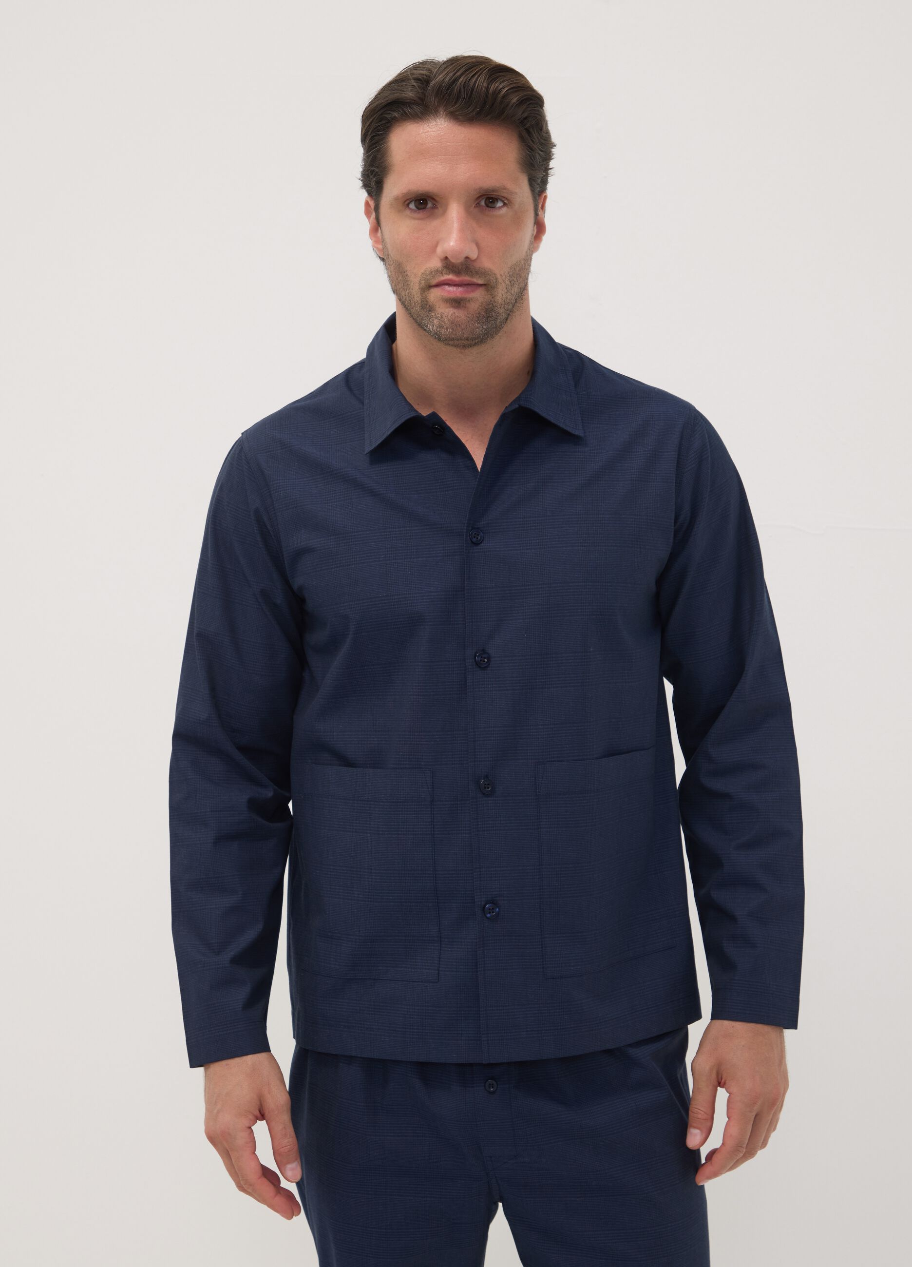 Blue pure organic cotton pyjamas with collar