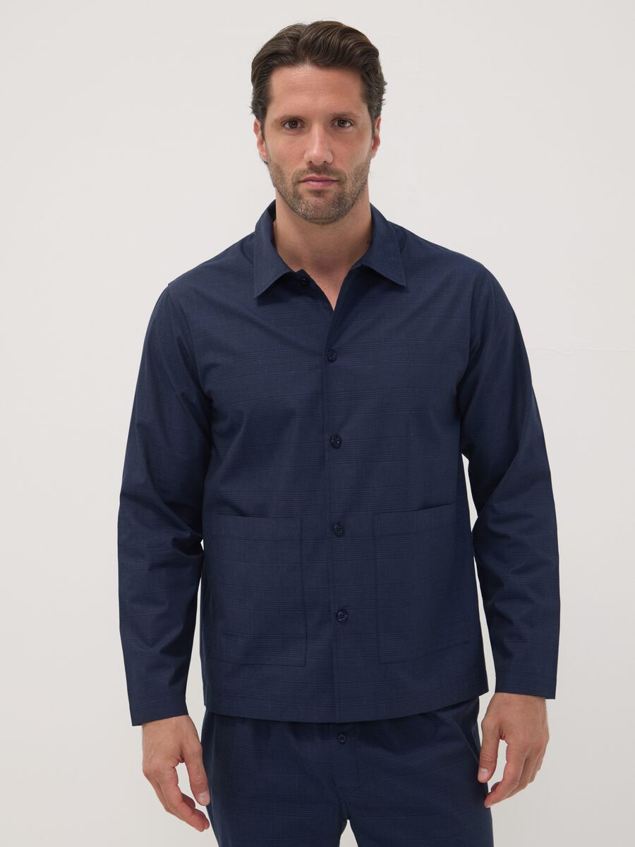 Blue pure organic cotton pyjamas with collar_1