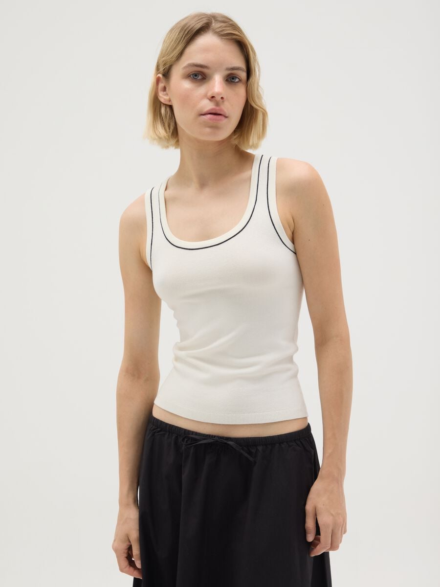 Women's white viscose blend top, regular fit_0