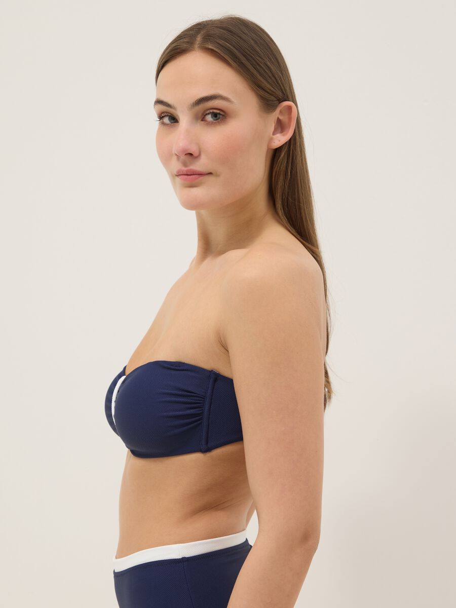 Blue and white bandeau bikini top in stretch fabric_3