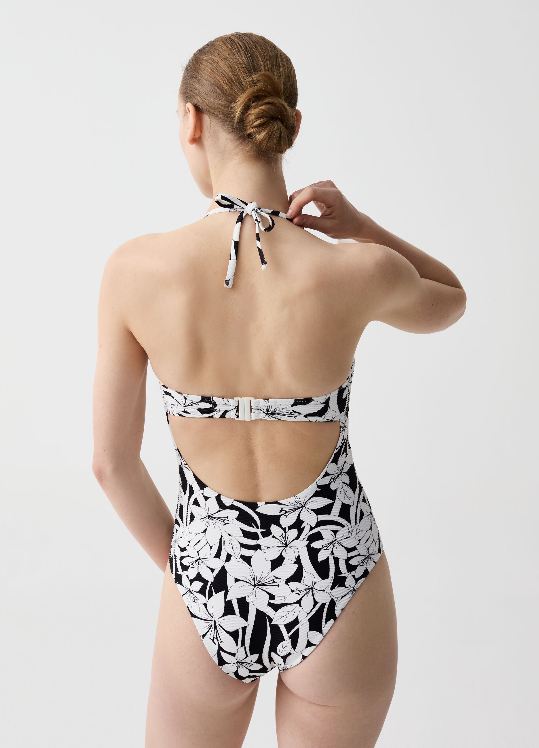 One-piece swimsuit with floral print