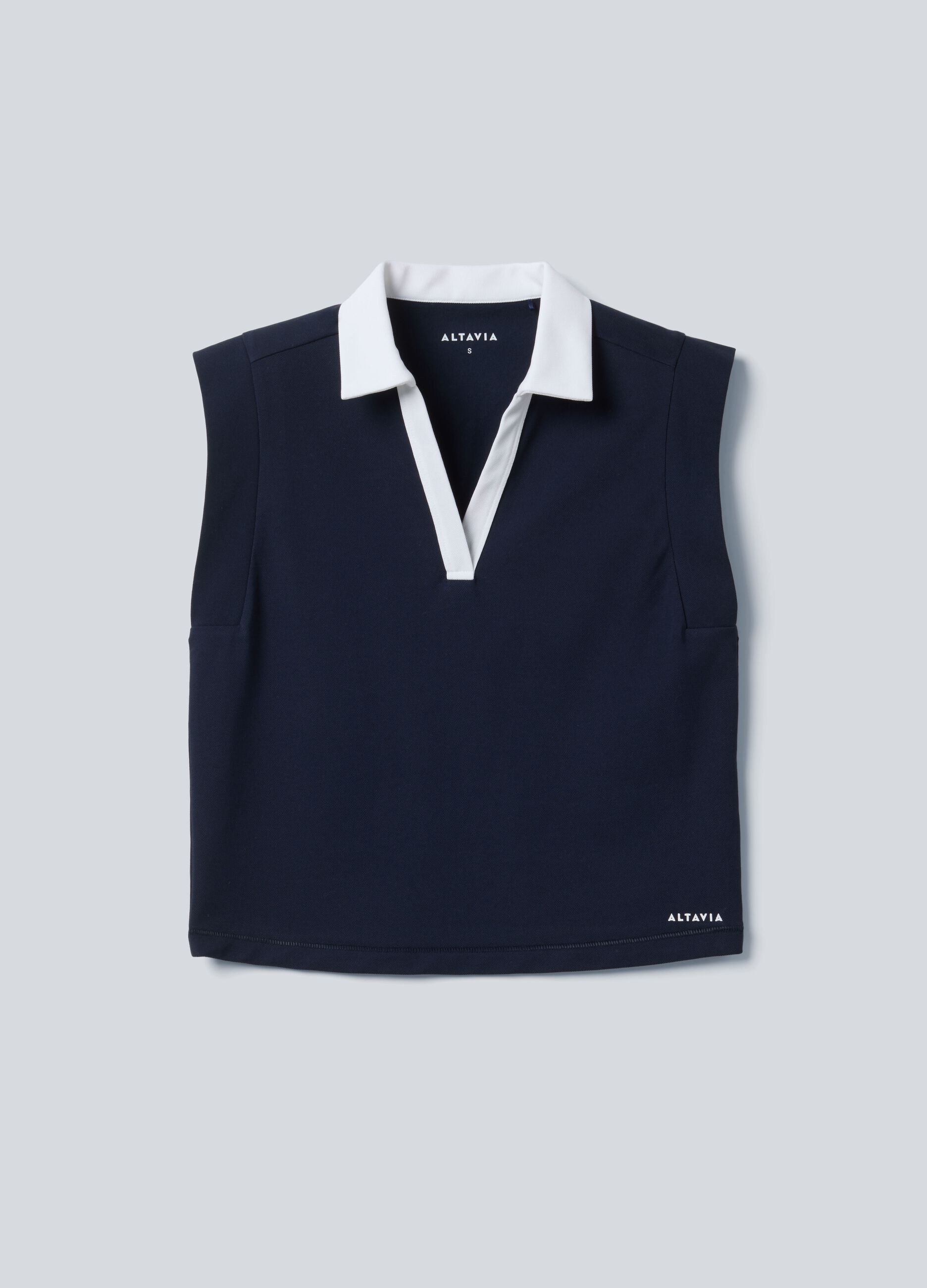 Blaue &auml;rmellose ALTAVIA COURT Poloshirt aus Stretch-Baumwolle mit klassischem Kragen