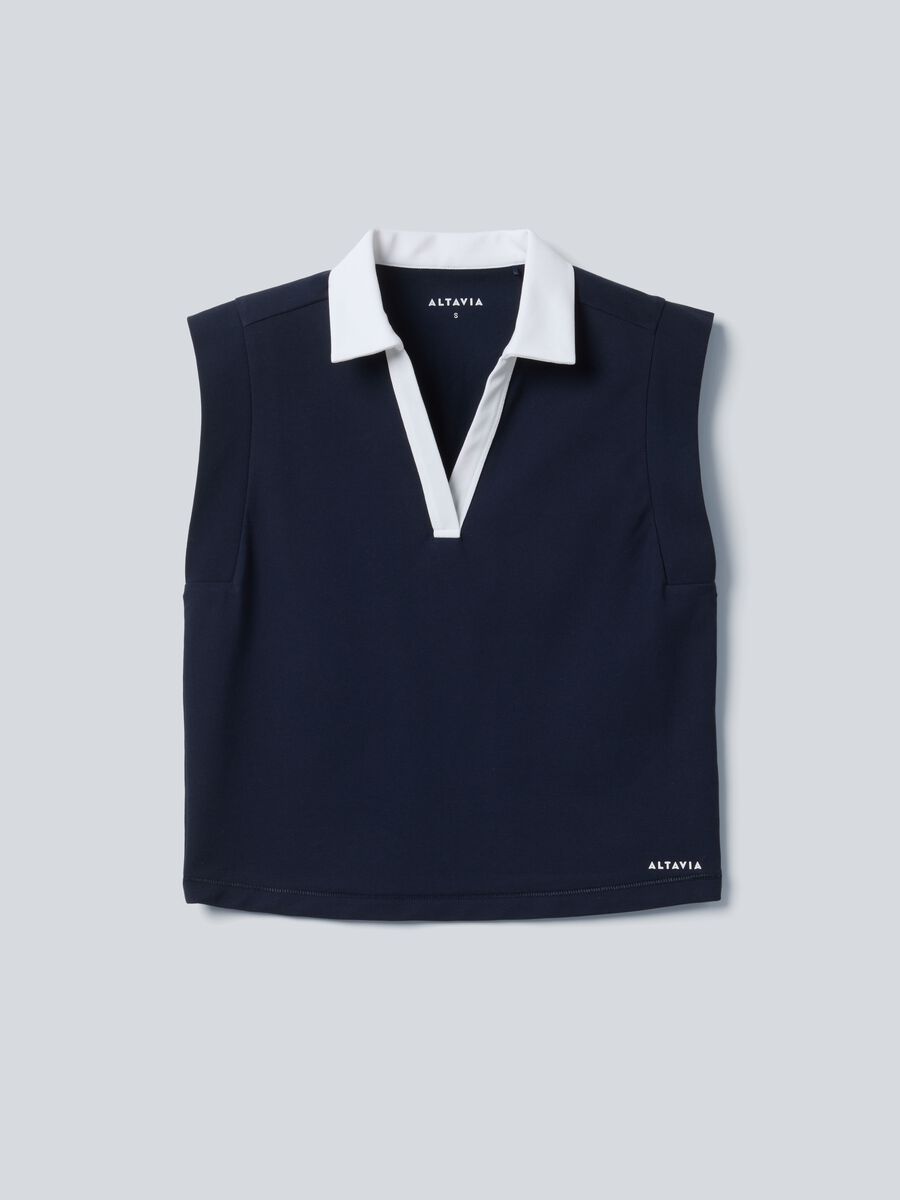 Blaue &auml;rmellose ALTAVIA COURT Poloshirt aus Stretch-Baumwolle mit klassischem Kragen_4