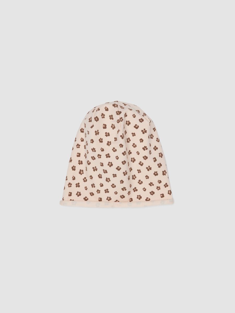 Pink floral stretch organic cotton hat for baby girl_0