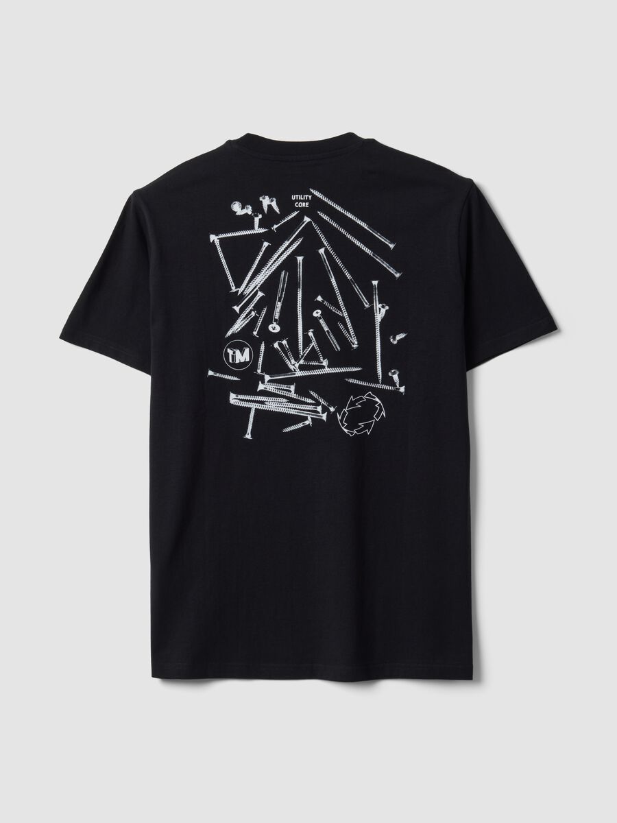 Schwarzes T-Shirt aus reiner Baumwolle mit Rundhalsausschnitt und Print_6