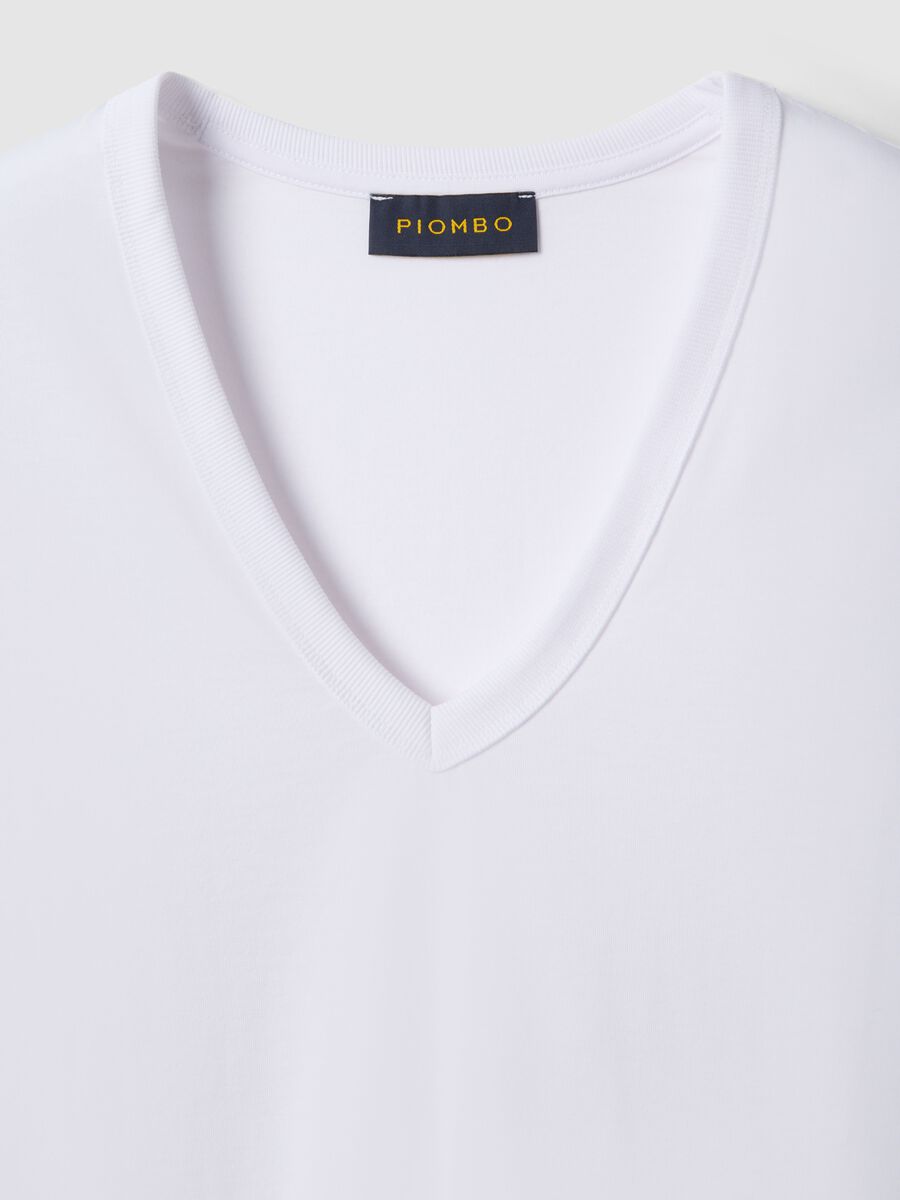 White pure cotton T-shirt regular fit deep V_5