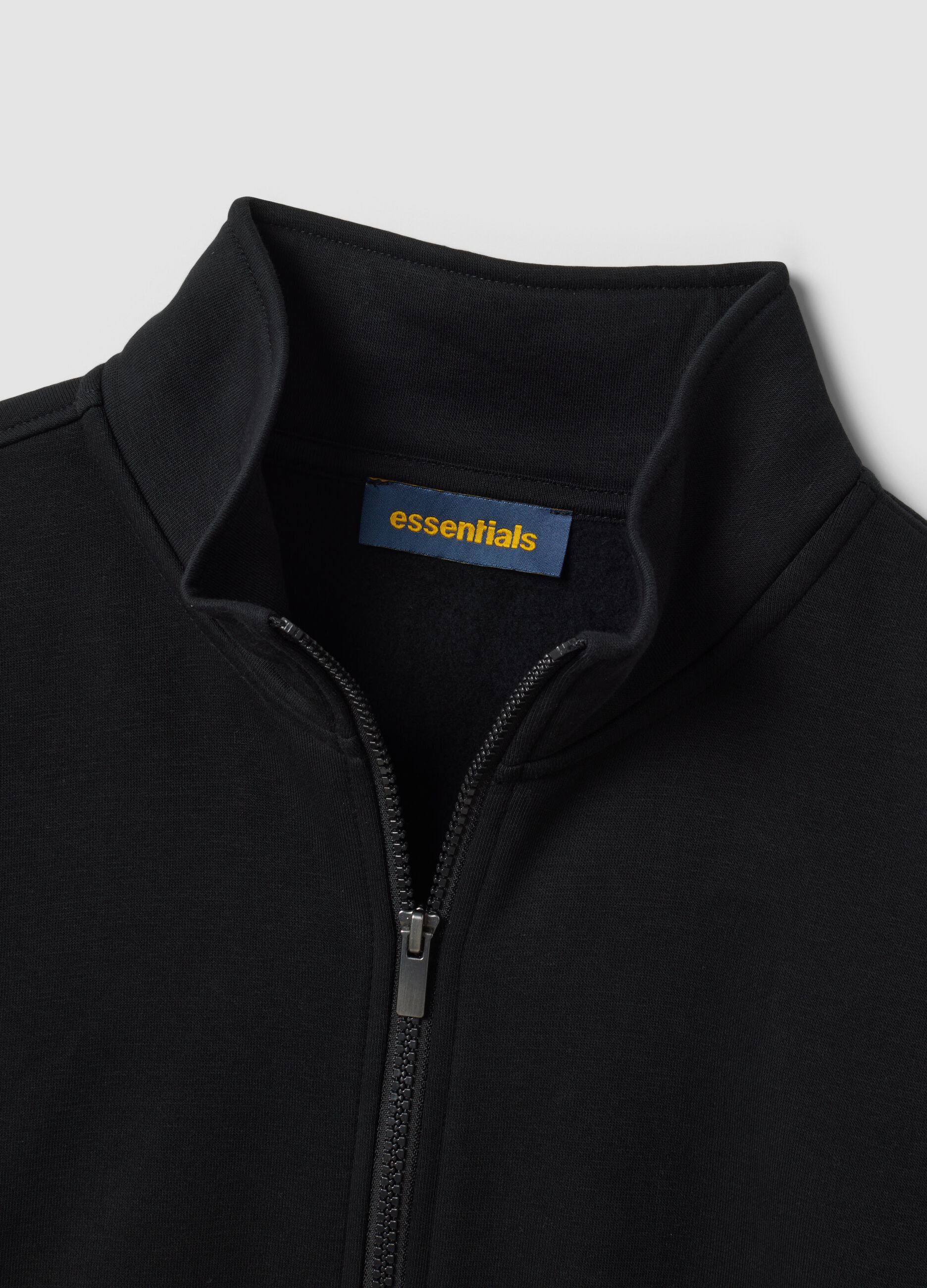 Black cotton-blend regular-fit sweatshirt with crew neck and zip